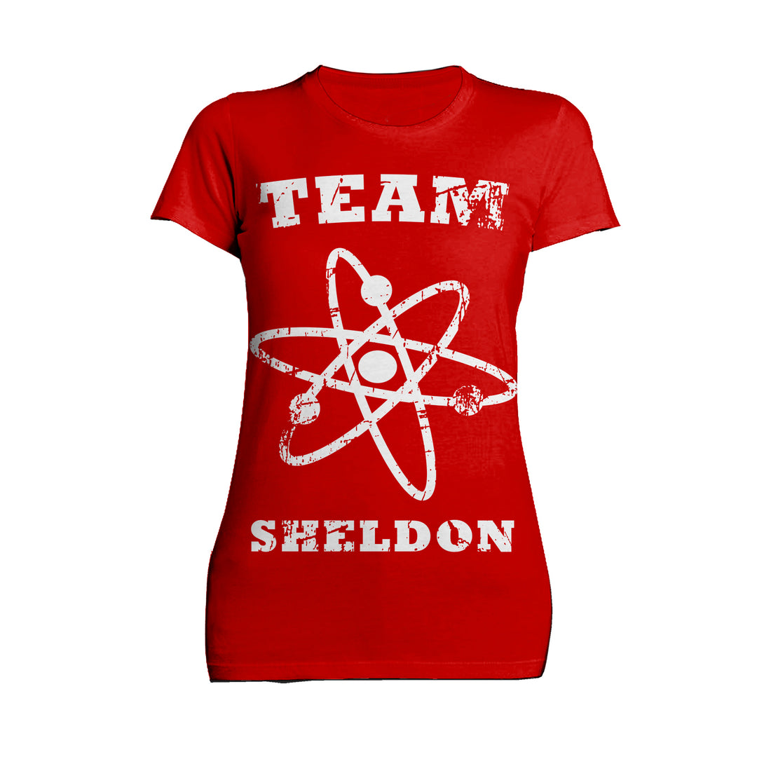 Big Bang Theory +Logo Team Sheldon Atom Official Women's T-shirt Red - Urban Species