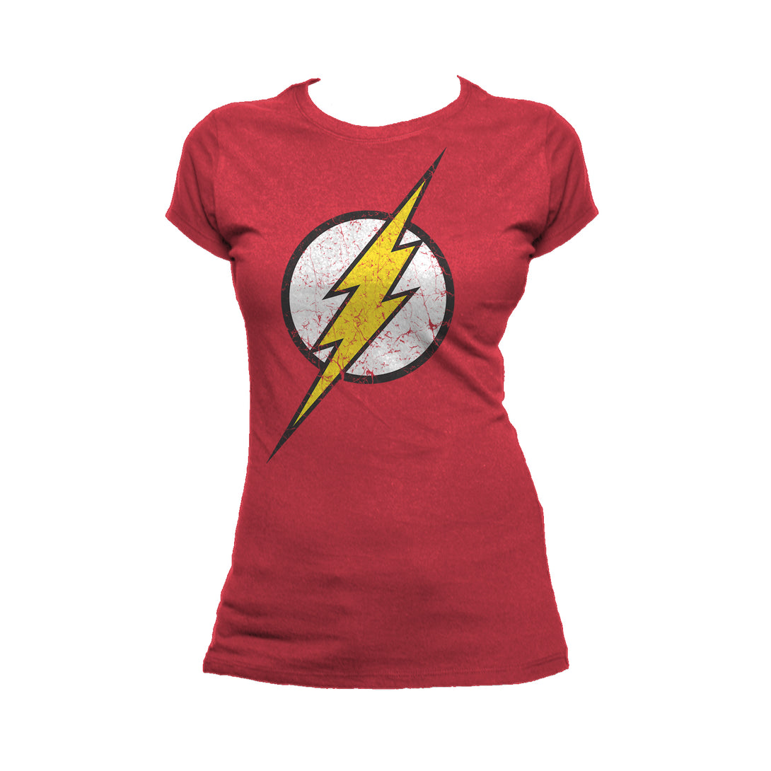 DC Comics Flash Modern Distressed Logo Official Women's T-shirt Red - Urban Species