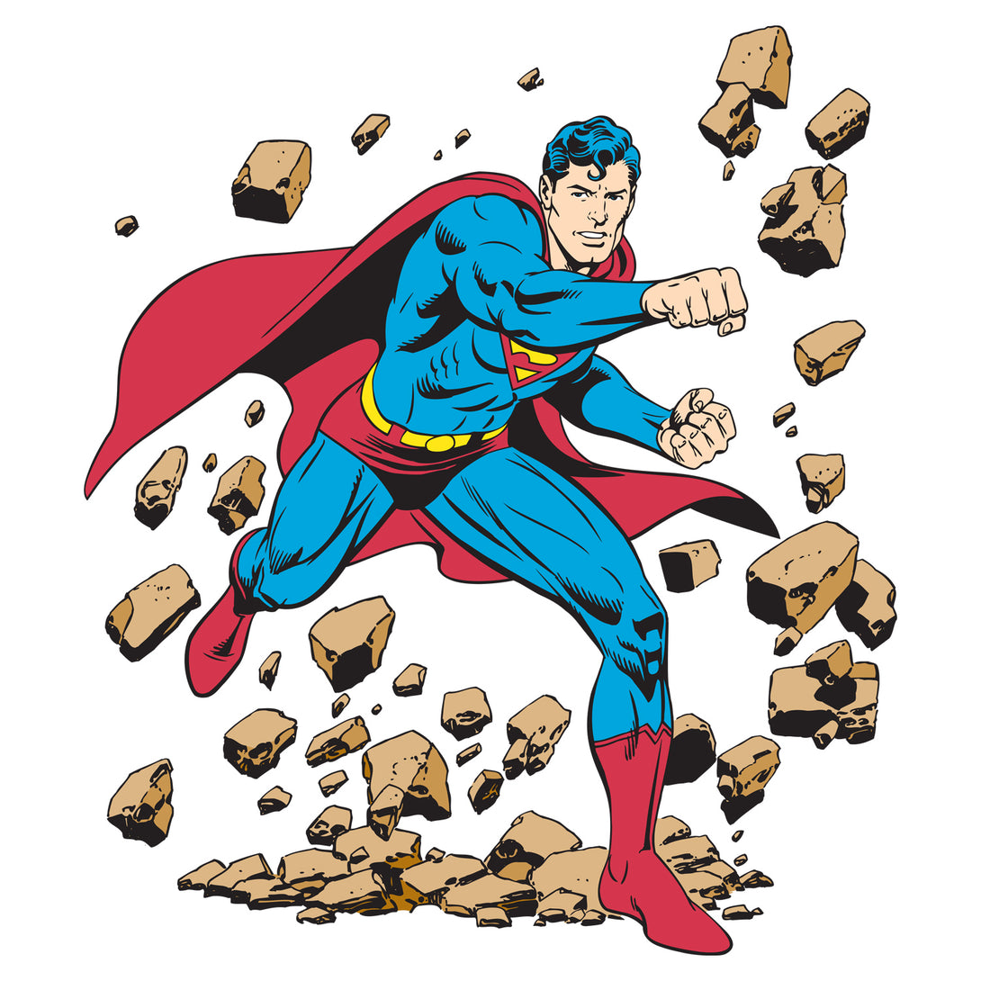 DC Comics Superman Character Classic Smash Official Men's T-shirt White - Urban Species Design Close Up