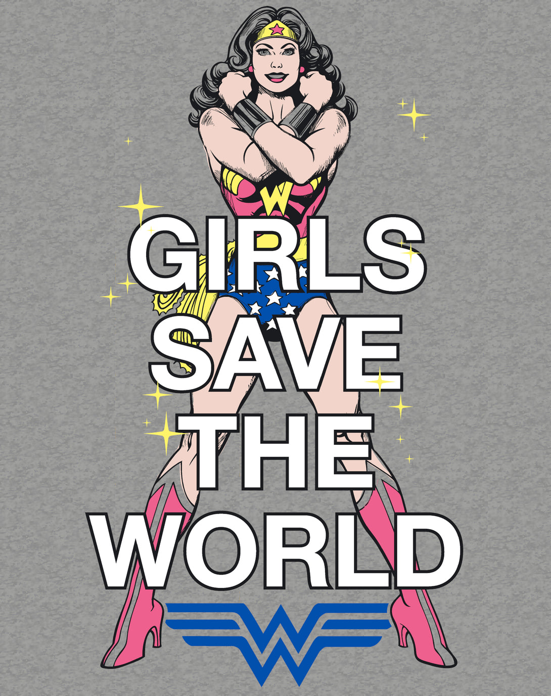 DC Comics Wonder Woman Girls Save World Official Sweatshirt Sports Grey - Urban Species Design Close Up