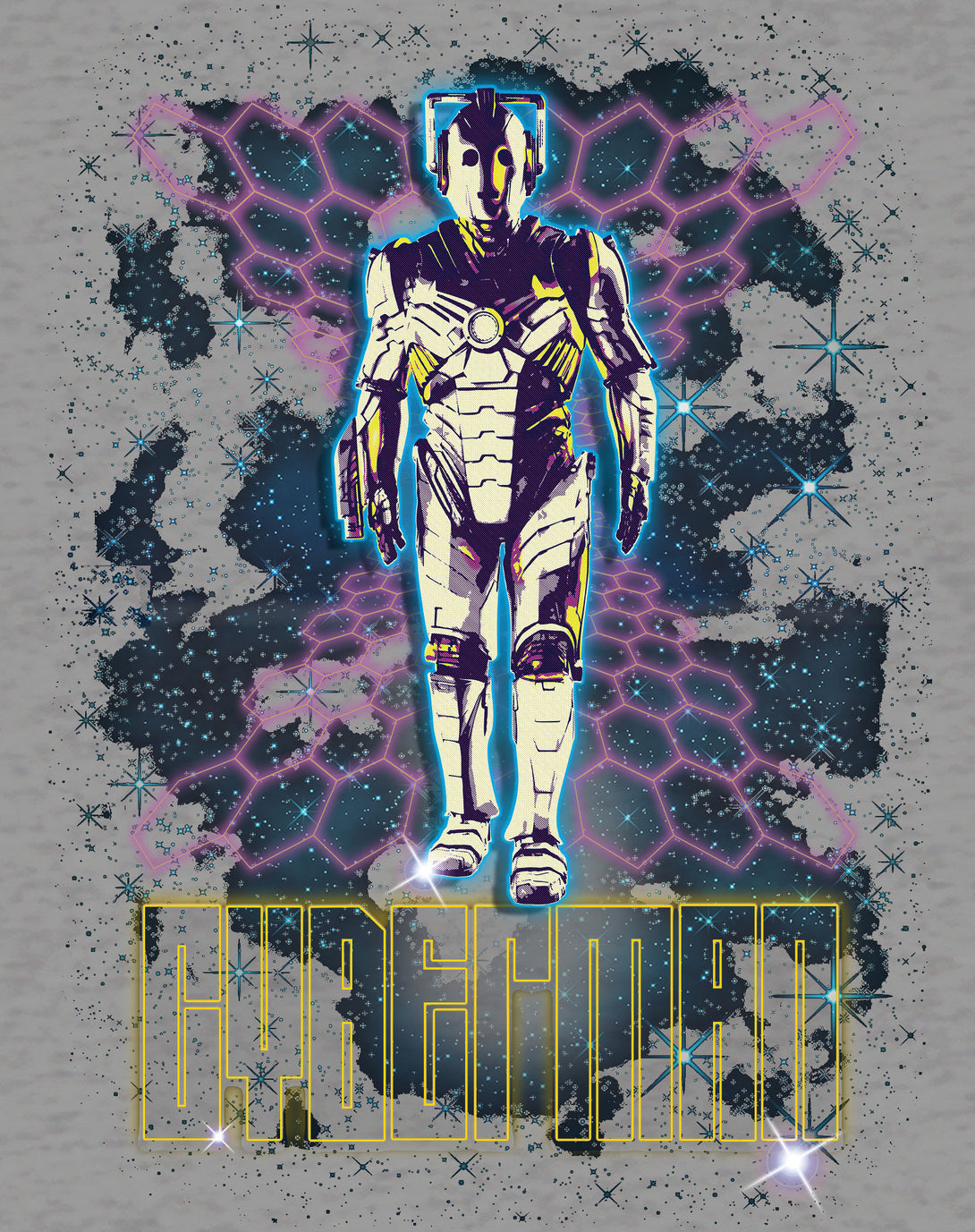 Doctor Who 80s Neon Cyberman Official Men's T-shirt Sports Grey - Urban Species Design Close Up