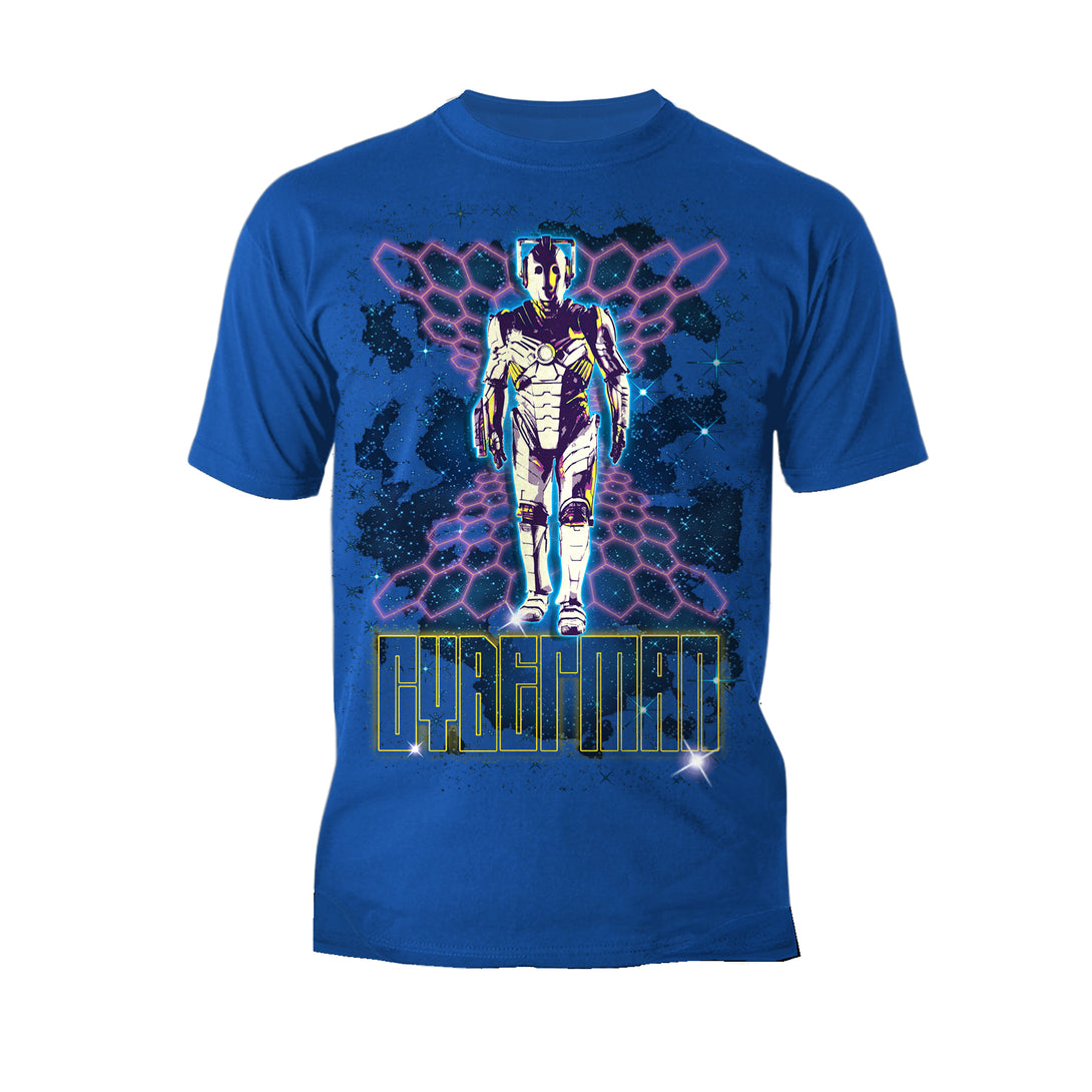 Doctor Who 80s Neon Cyberman Official Men's T-shirt Blue - Urban Species