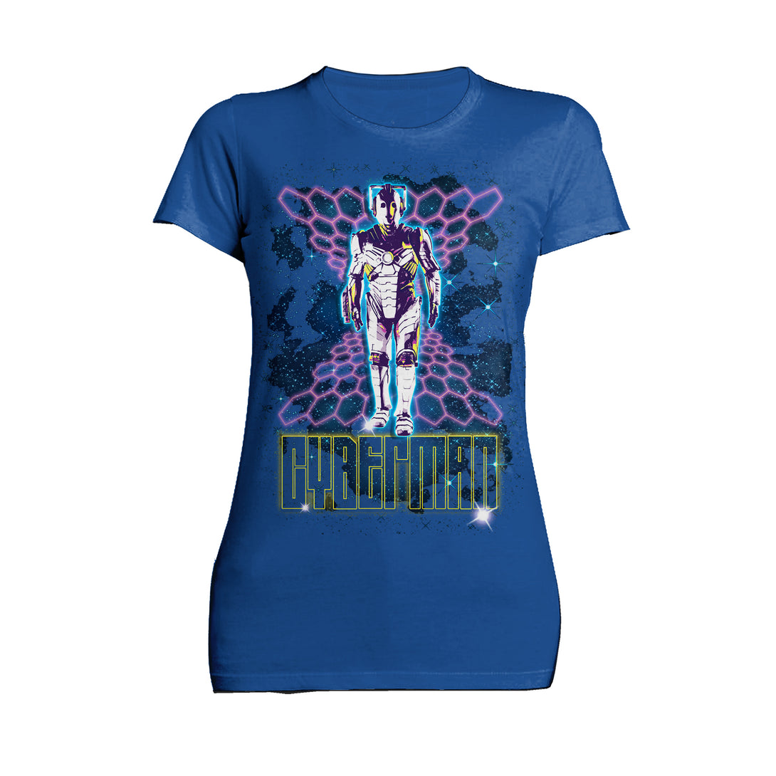 Doctor Who 80s Neon Cyberman Official Women's T-shirt Blue - Urban Species