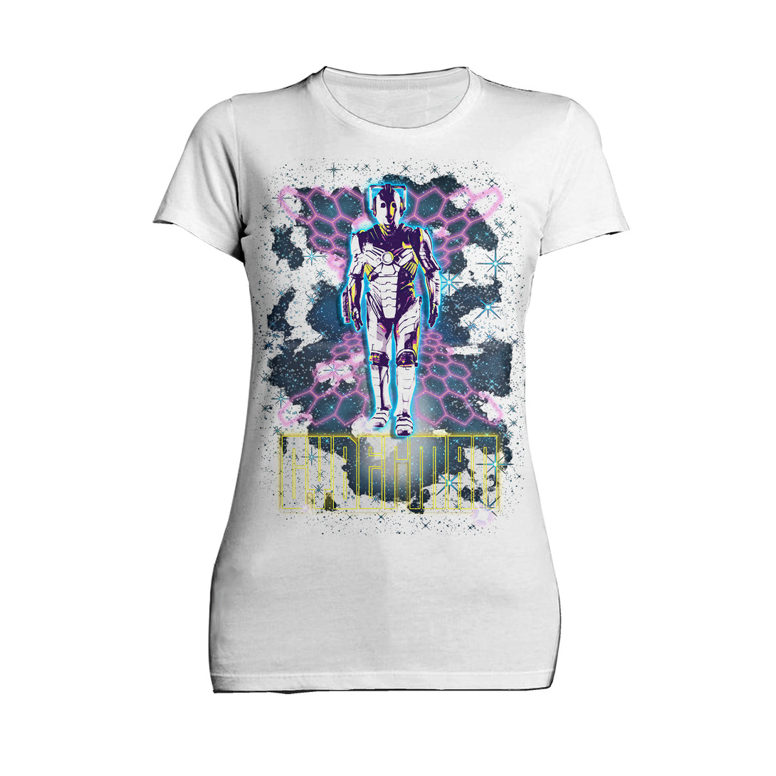 Doctor Who 80s Neon Cyberman Official Women's T-shirt White - Urban Species
