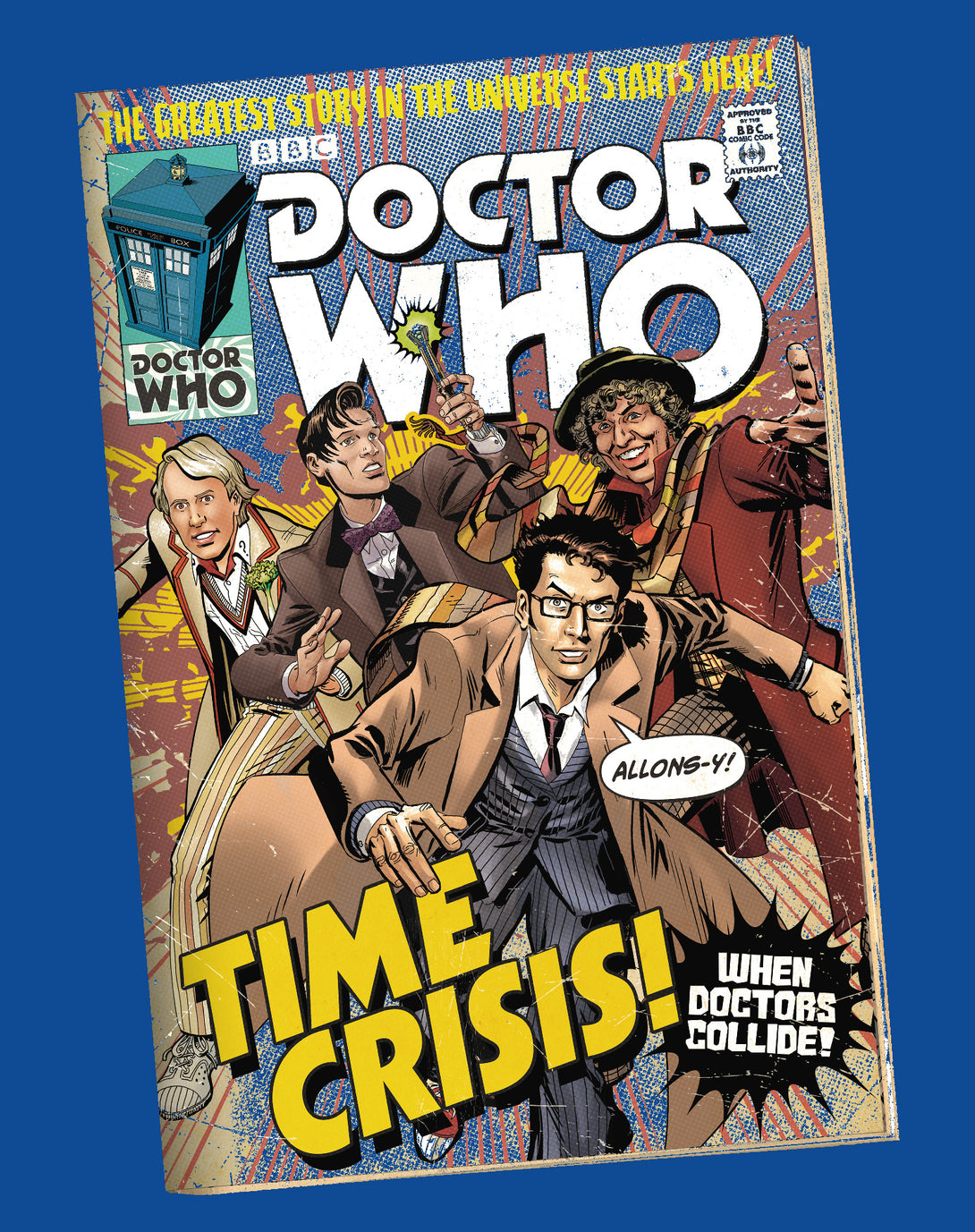 Doctor Who Comic Time Crisis Official Men's T-shirt Blue - Urban Species Design Close Up