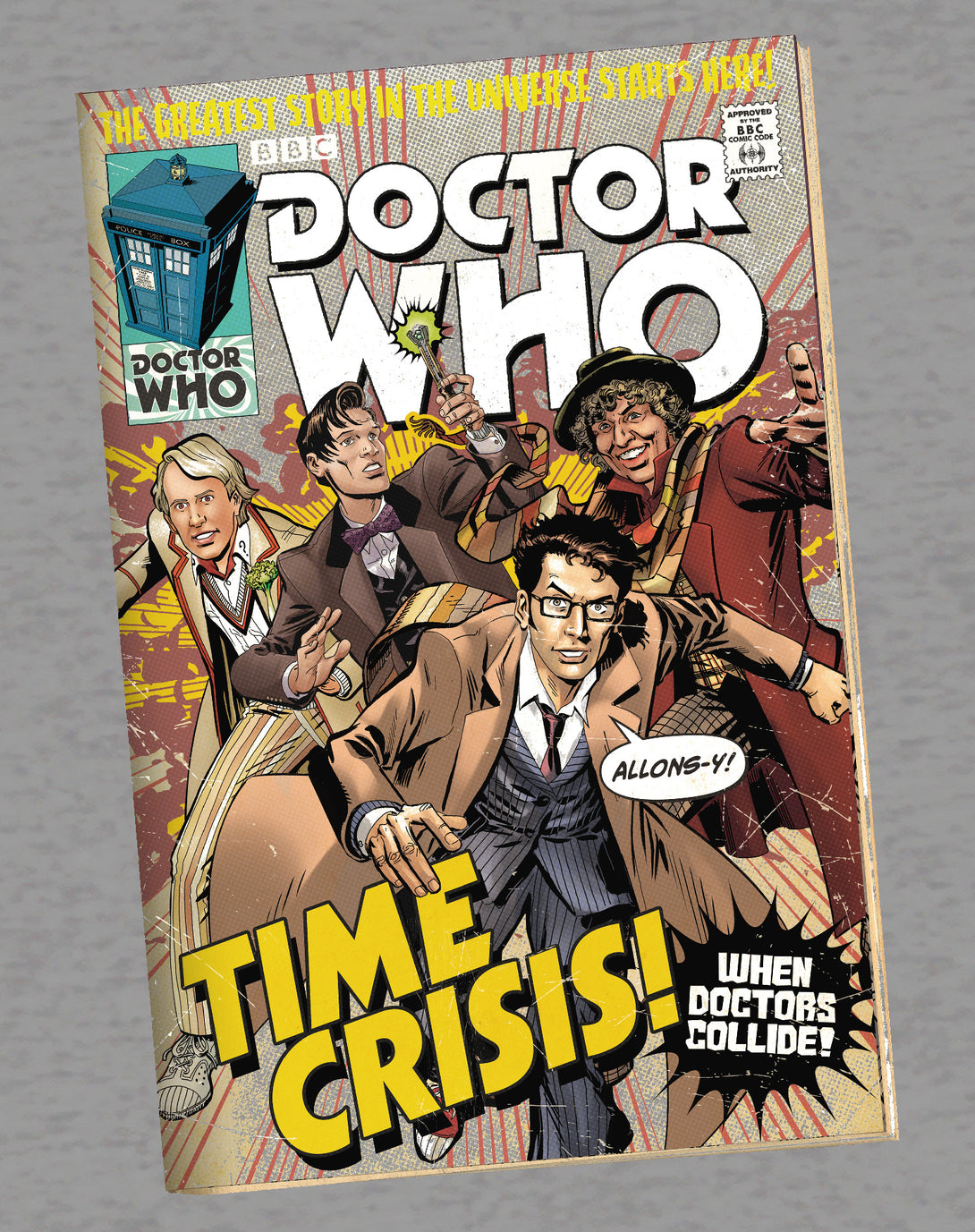 Doctor Who Comic Time Crisis Official Men's T-shirt Sports Grey - Urban Species Design Close Up