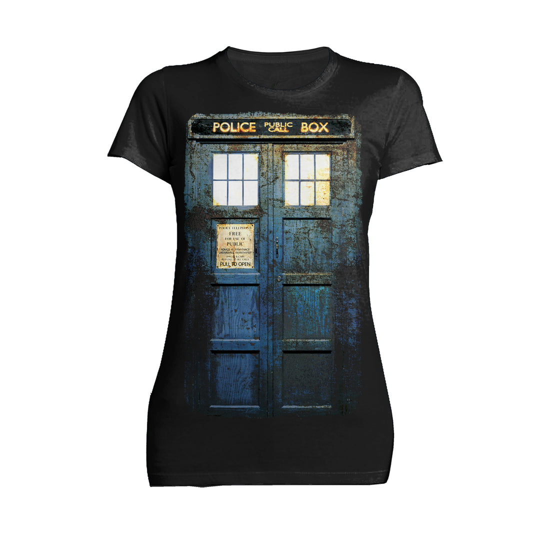 Doctor Who Cosplay Tardis Distressed Official Women's T-shirt Black - Urban Species
