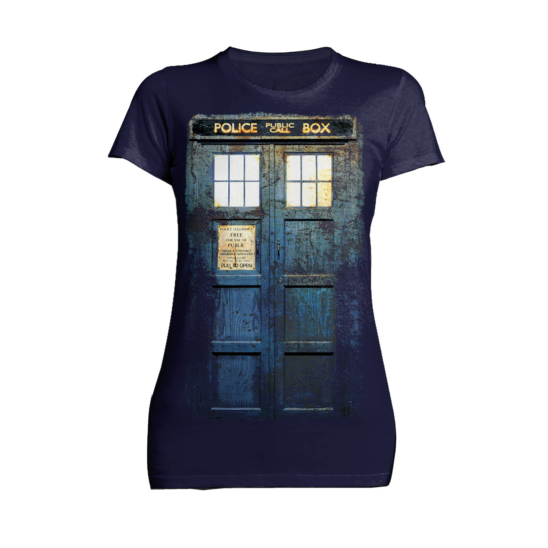 Doctor Who Cosplay Tardis Distressed Official Women's T-shirt Navy - Urban Species