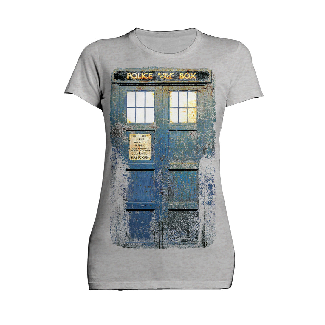 Doctor Who Cosplay Tardis Distressed Official Women's T-shirt Sports Grey - Urban Species