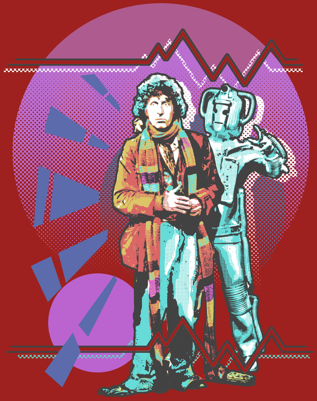 Doctor Who Pop Art 4th Doctor Baker Official Women's T-shirt Red - Urban Species Design Close Up