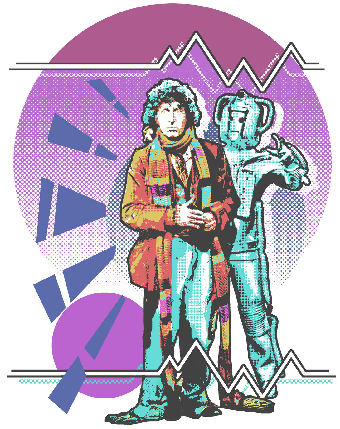 Doctor Who Pop Art 4th Doctor Baker Official Women's T-shirt White - Urban Species Design Close Up