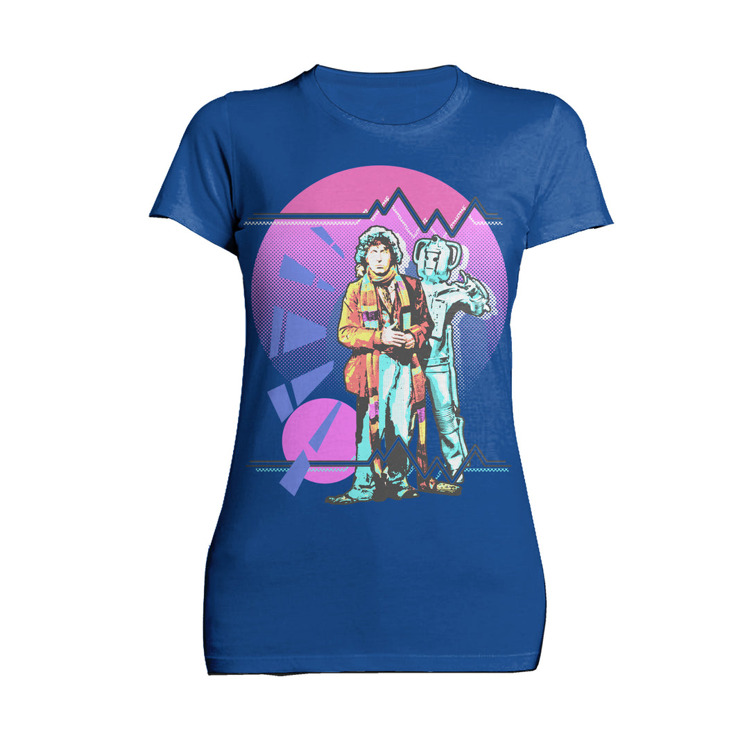 Doctor Who Pop Art 4th Doctor Baker Official Women's T-shirt Blue - Urban Species