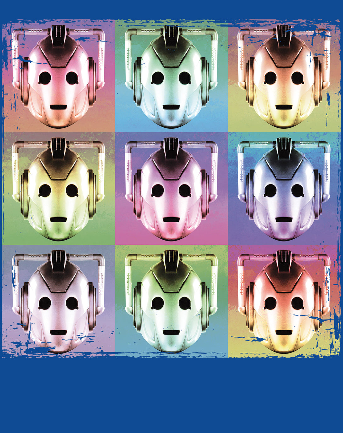 Doctor Who Pop Art Cybermen Official Men's T-shirt Blue - Urban Species Design Close Up