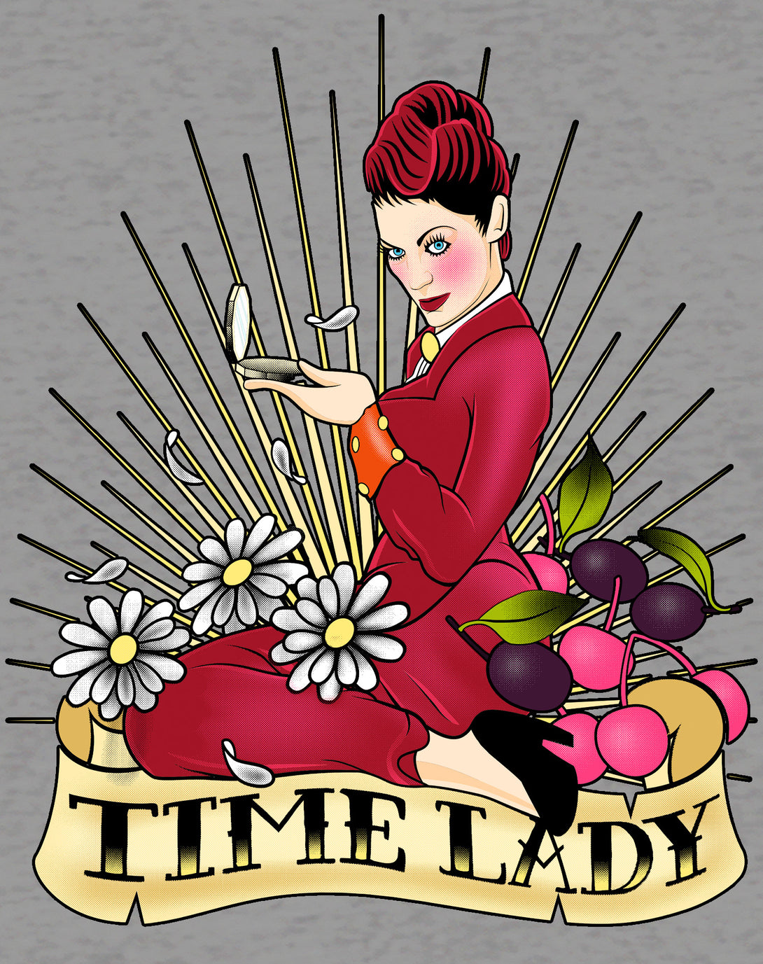 Doctor Who Rockabilly Missy Time Lady Official Men's T-shirt Sports Grey - Urban Species Design Close Up