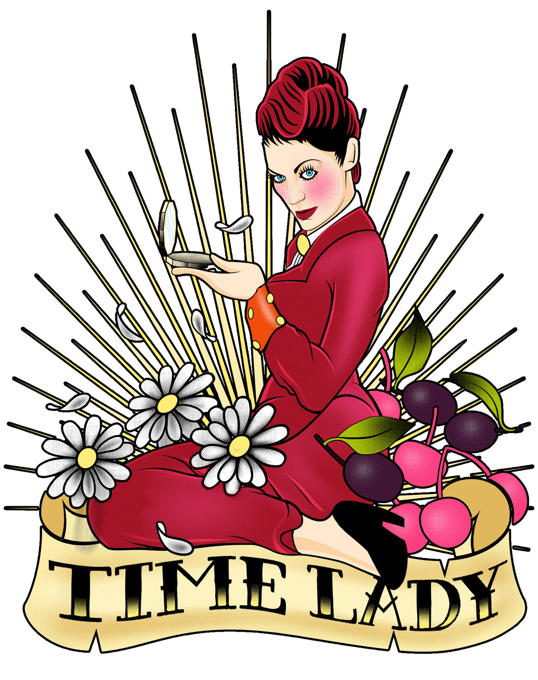 Doctor Who Rockabilly Missy Time Lady Official Men's T-shirt White - Urban Species Design Close Up