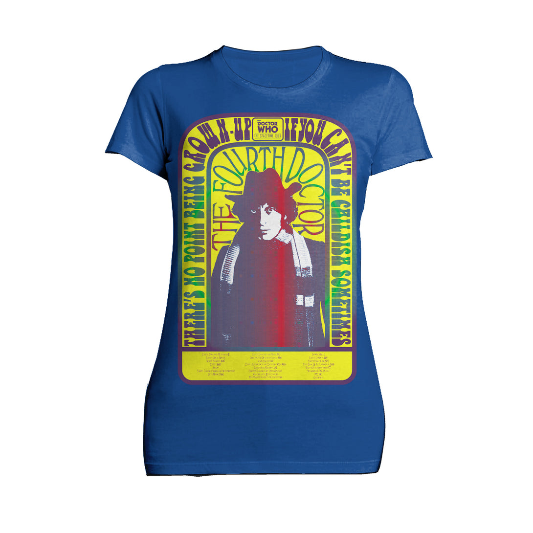 Doctor Who Spacetime-Tour 4th Doctor Baker Official Women's T-shirt Blue - Urban Species