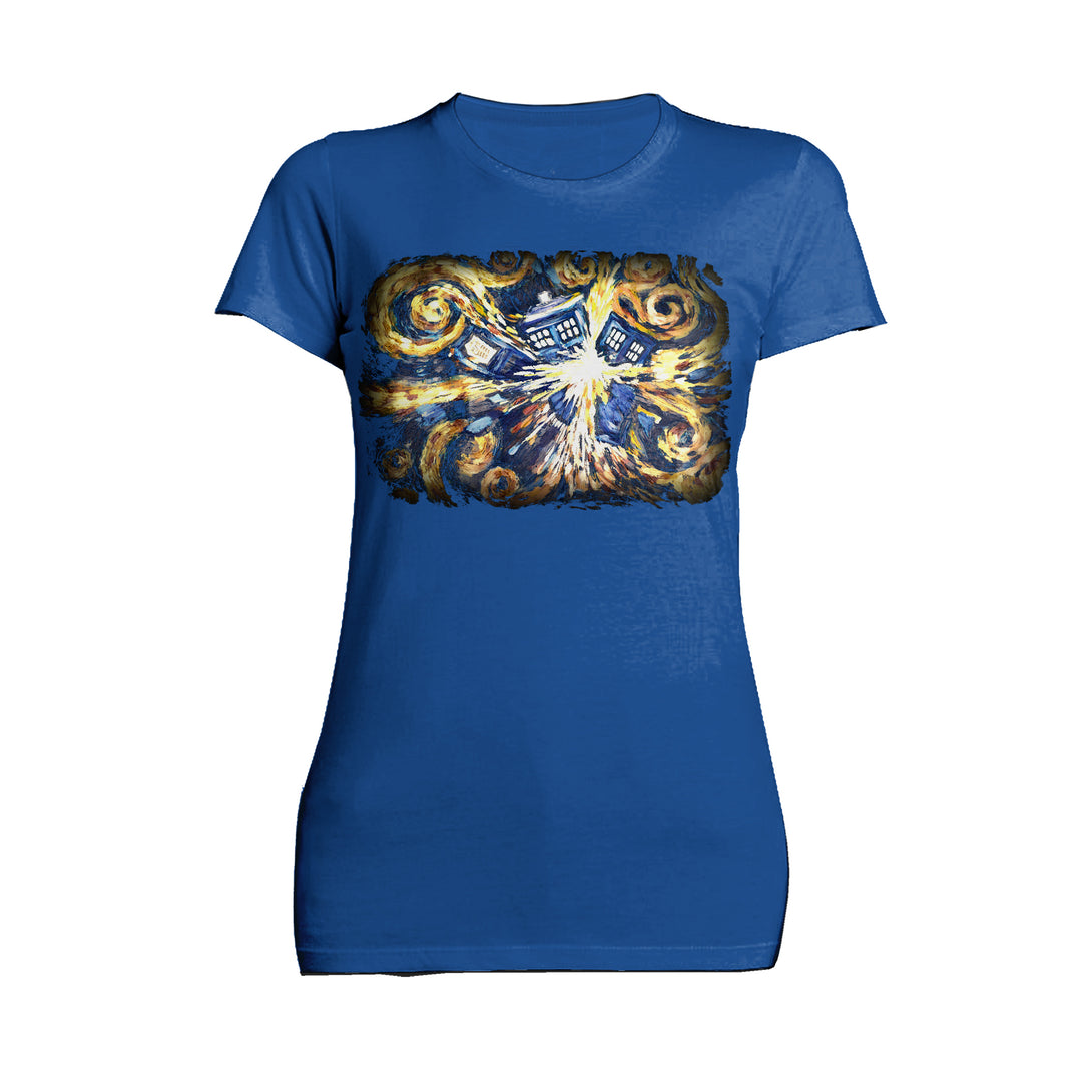 Doctor Who Sweatshirt Art Tardis Van Gogh Official Women's T-shirt Blue - Urban Species