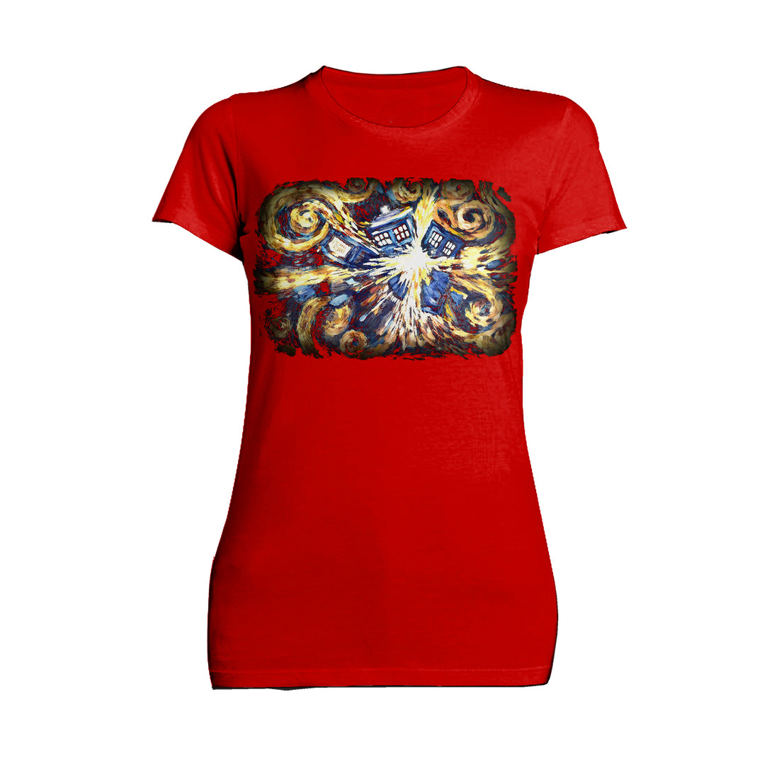 Doctor Who Sweatshirt Art Tardis Van Gogh Official Women's T-shirt Red - Urban Species