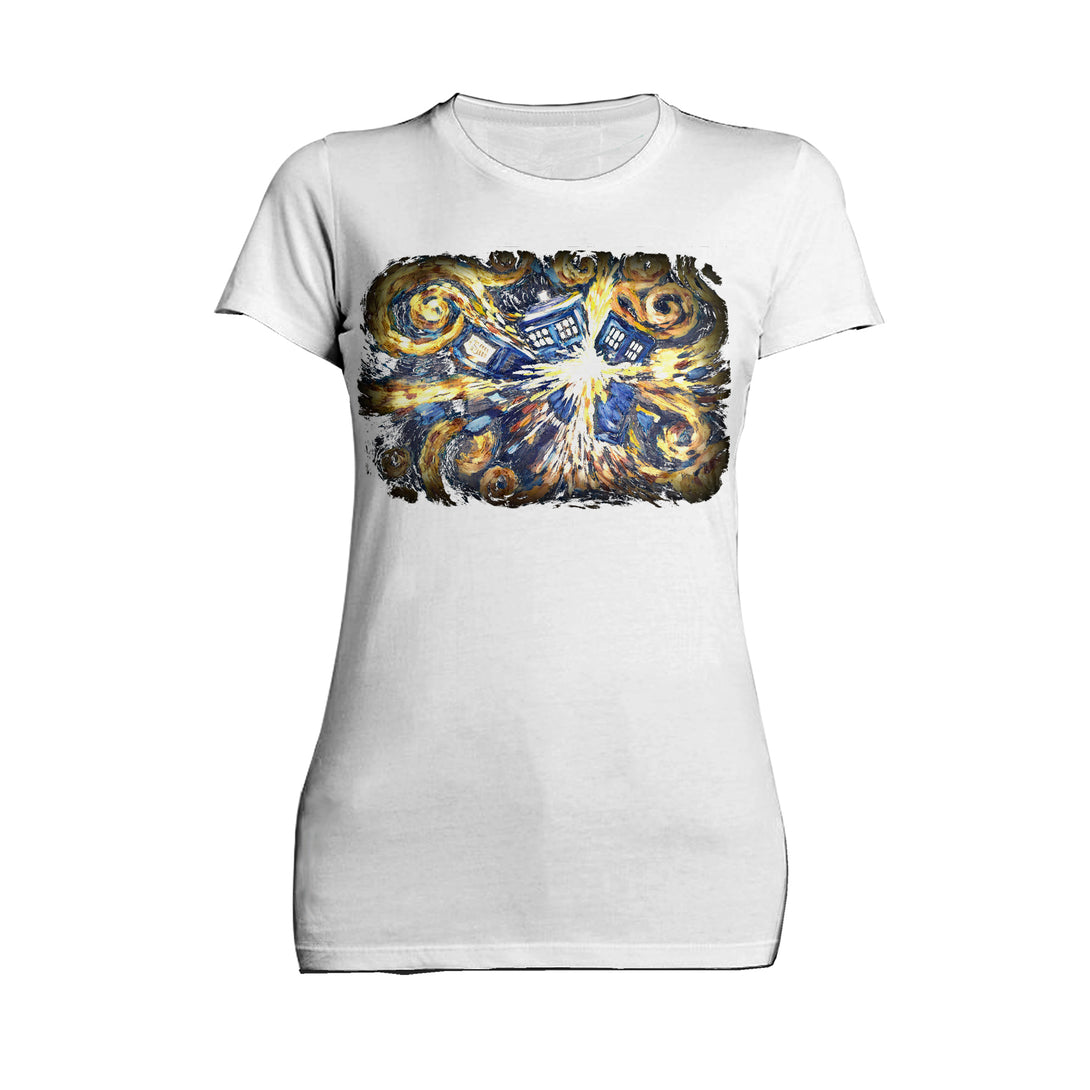 Doctor Who Sweatshirt Art Tardis Van Gogh Official Women's T-shirt White - Urban Species