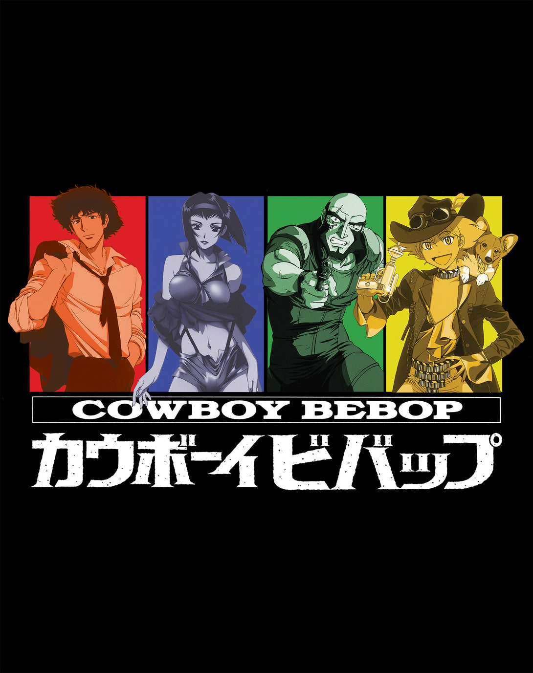 Cowboy Bebop Character Collage Official Men's T-shirt Black - Urban Species Design Close Up