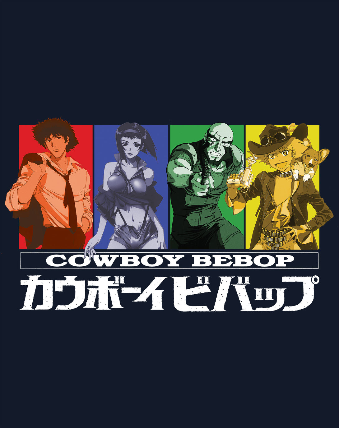 Cowboy Bebop Character Collage Official Men's T-shirt Navy - Urban Species Design Close Up