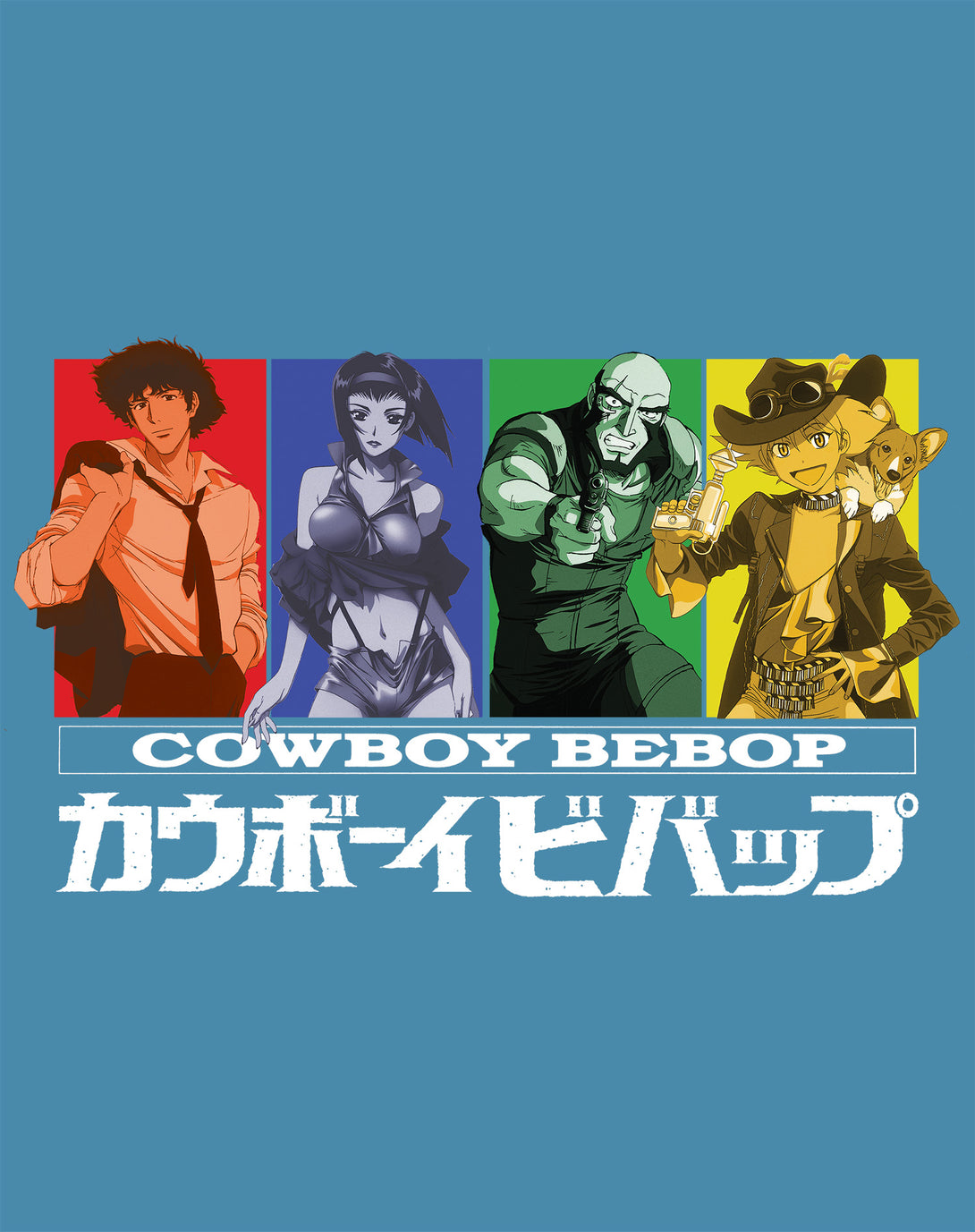 Cowboy Bebop Character Collage Official Men's T-shirt Turquoise - Urban Species Design Close Up