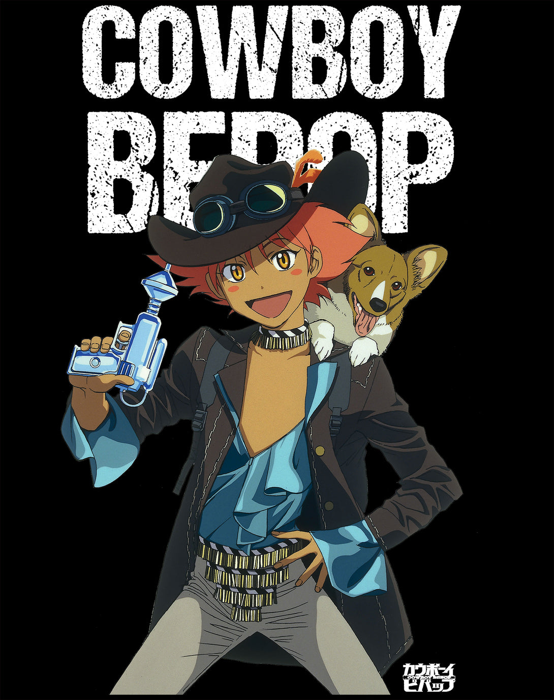 Cowboy Bebop Cowgirl Corgie Official Men's T-shirt Black - Urban Species Design Close Up