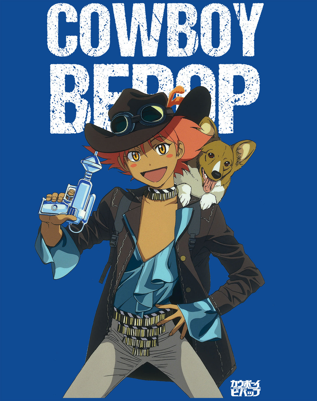 Cowboy Bebop Cowgirl Corgie Official Men's T-shirt Blue - Urban Species Design Close Up