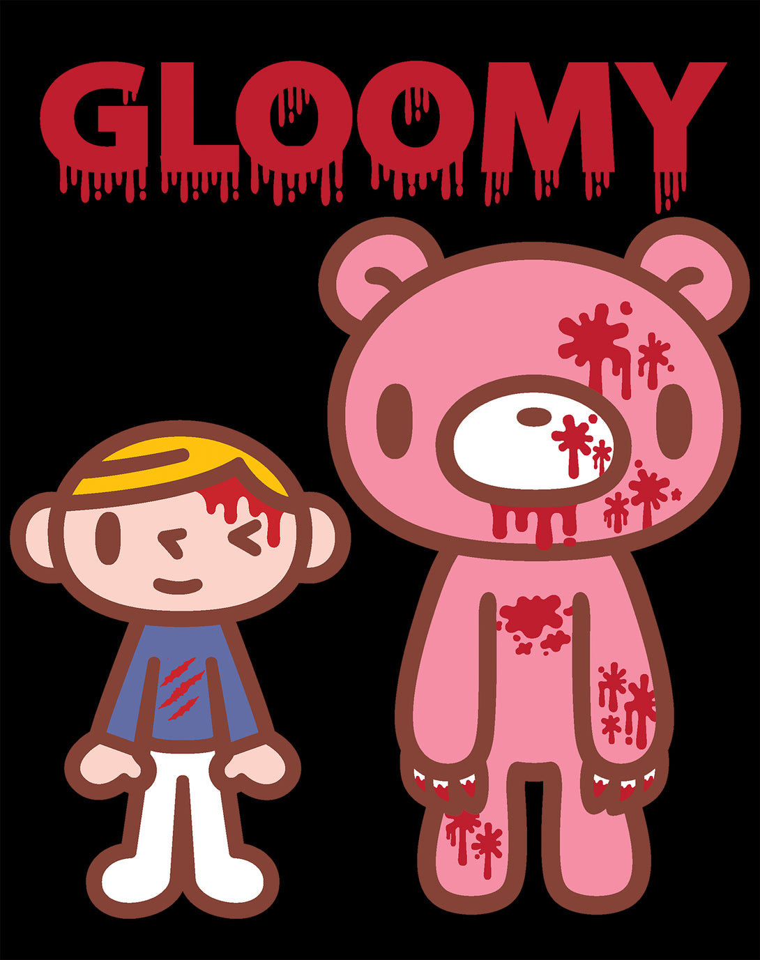 Gloomy Bear Blood Splatter Official Men's T-shirt Black - Urban Species Design Close Up
