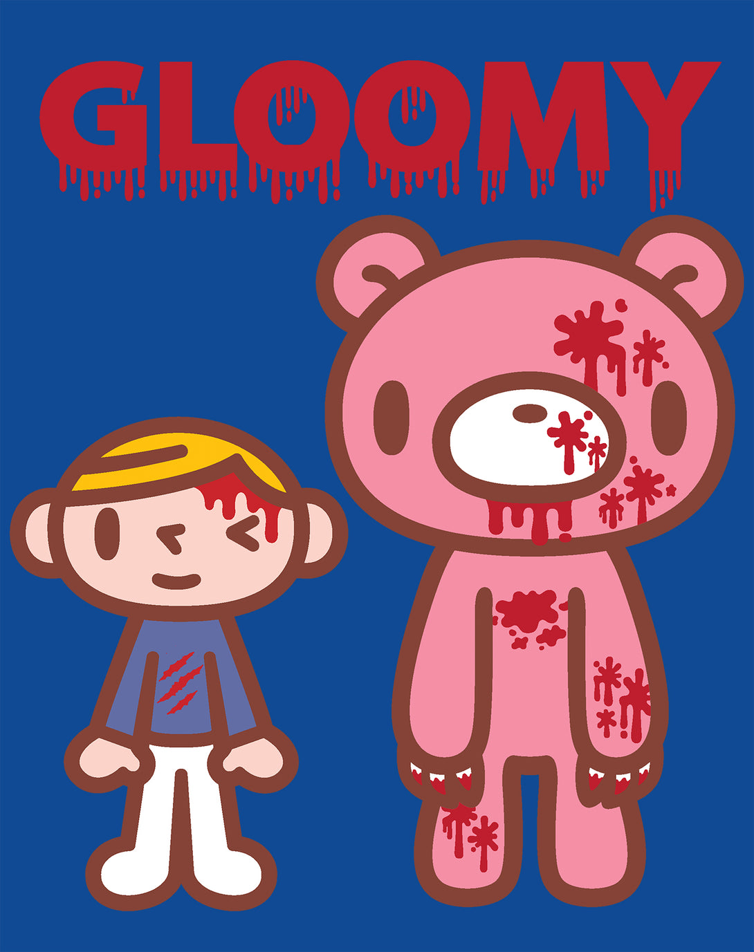 Gloomy Bear Blood Splatter Official Men's T-shirt Blue - Urban Species Design Close Up