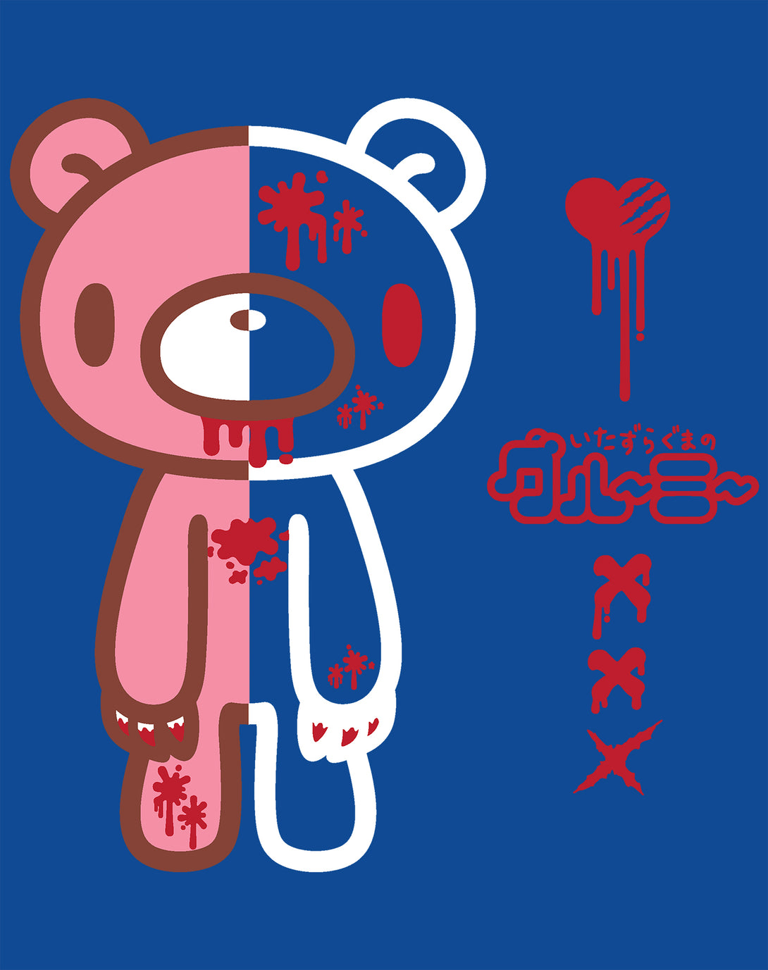 Gloomy Bear Half Dead Official Men's T-shirt Blue - Urban Species Design Close Up