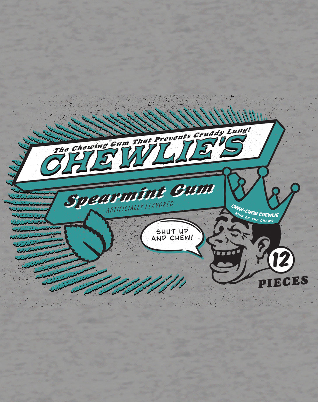 Kevin Smith Clerks 3 Chewlie's Spearmint Gum Vintage Logo Official Sweatshirt Sports Grey - Urban Species Design Close Up