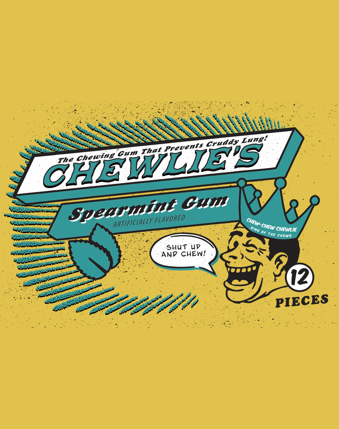 Kevin Smith Clerks 3 Chewlie's Spearmint Gum Vintage Logo Official Men's T-Shirt Yellow - Urban Species Design Close Up