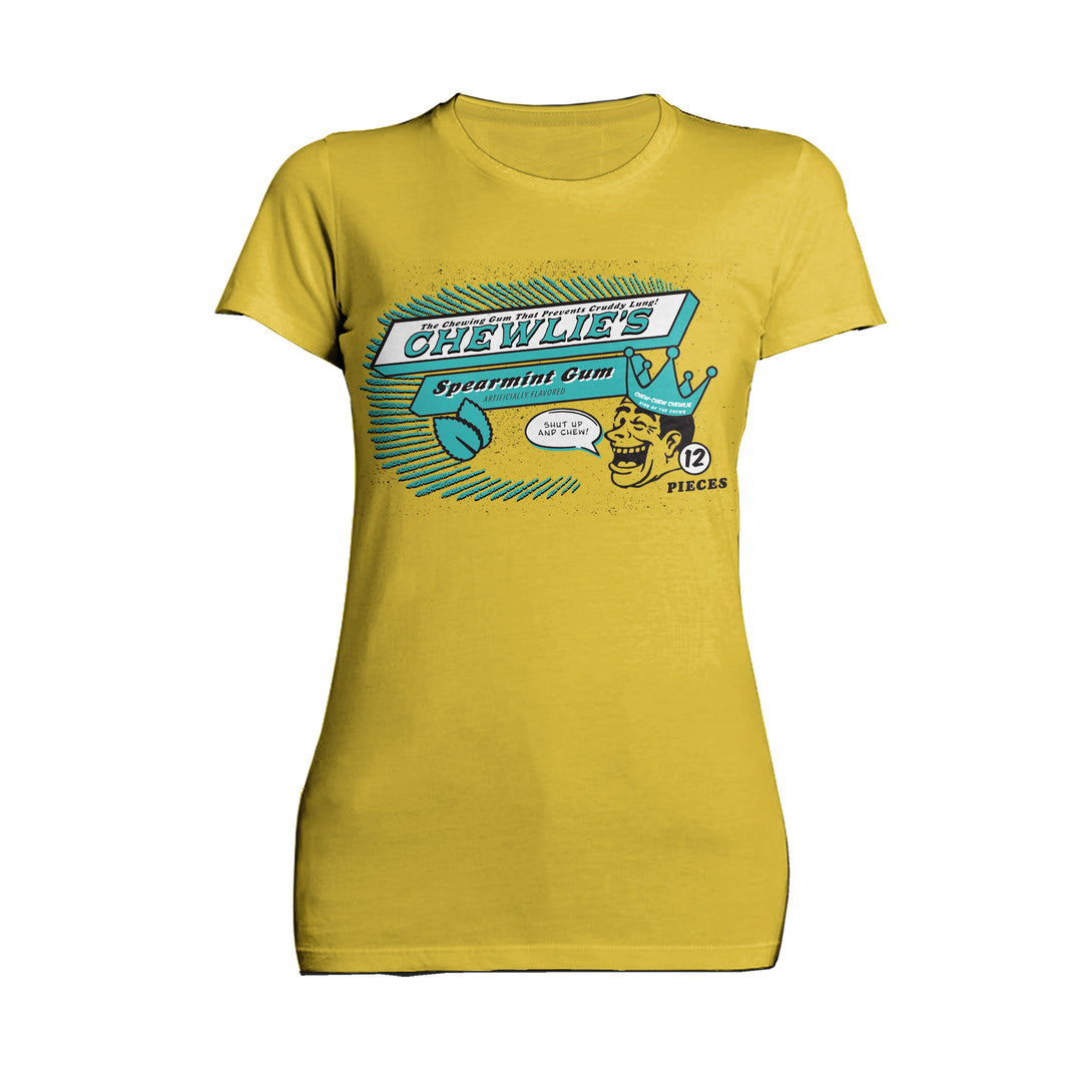 Kevin Smith Clerks 3 Chewlie's Spearmint Gum Vintage Logo Official Women's T-Shirt Yellow - Urban Species