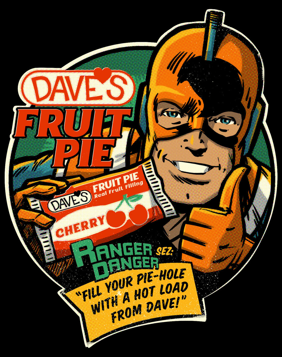 Kevin Smith Clerks 3 Dave's Fruit Pie Ranger Danger Vintage Logo Official Women's T-Shirt Black - Urban Species Design Close Up