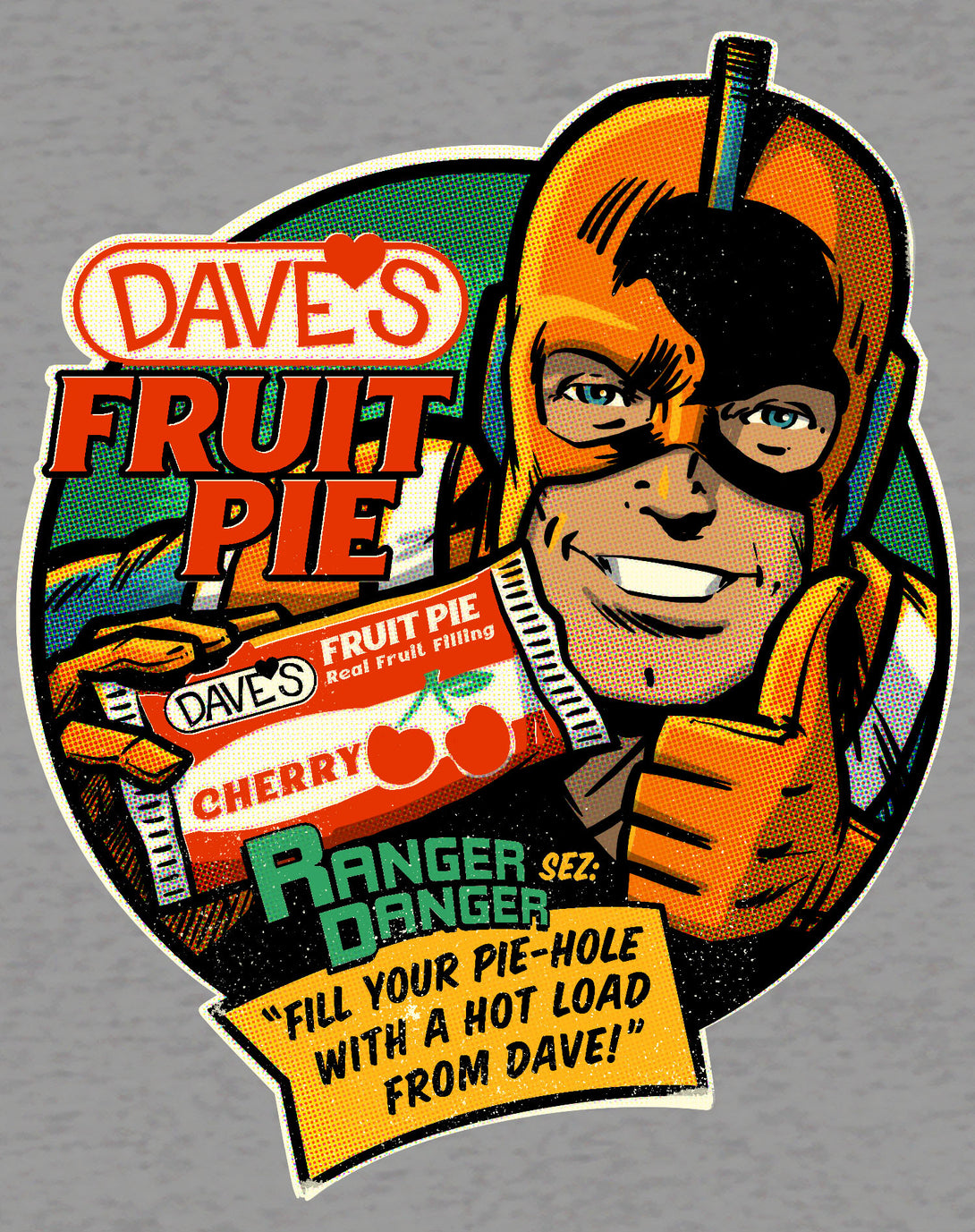 Kevin Smith Clerks 3 Dave's Fruit Pie Ranger Danger Vintage Logo Official Sweatshirt Sports Grey - Urban Species Design Close Up