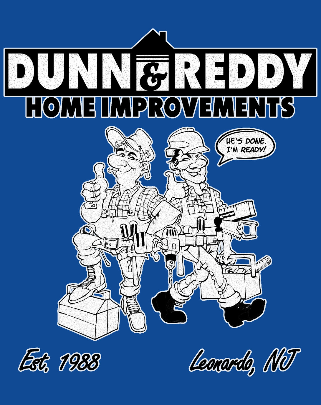 Kevin Smith Clerks 3 Dunn & Ready Roofing Splash Official Men's T-Shirt Blue - Urban Species Design Close Up