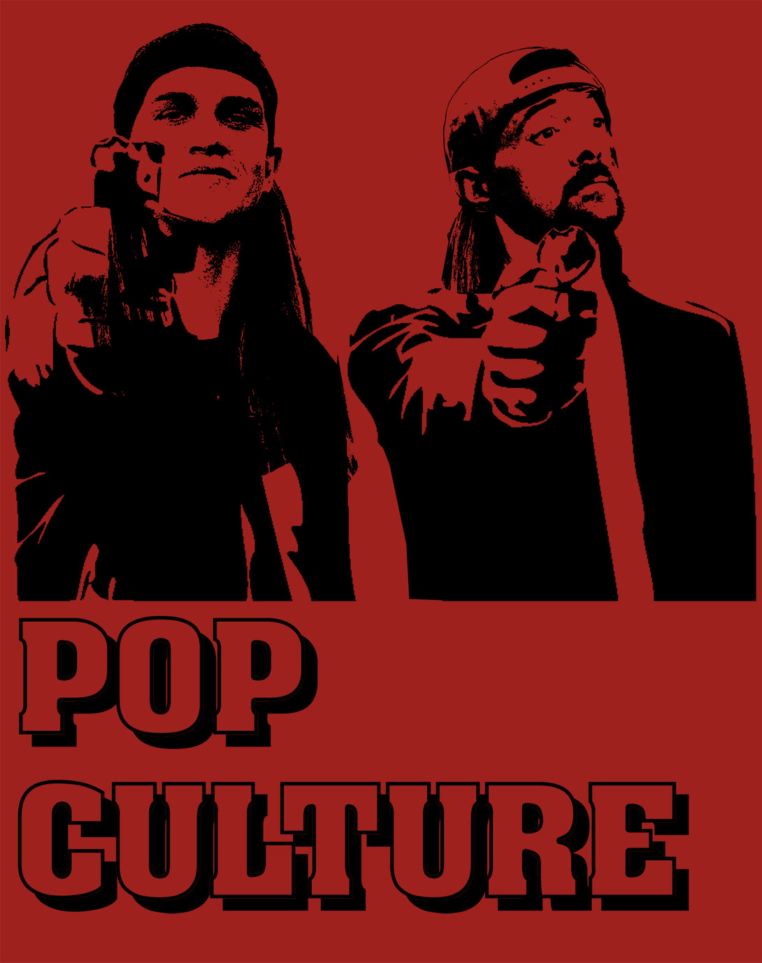 Kevin Smith Jay & Silent Bob Pop Culture Fiction Remix Official Women's T-Shirt Red - Urban Species Design Close Up