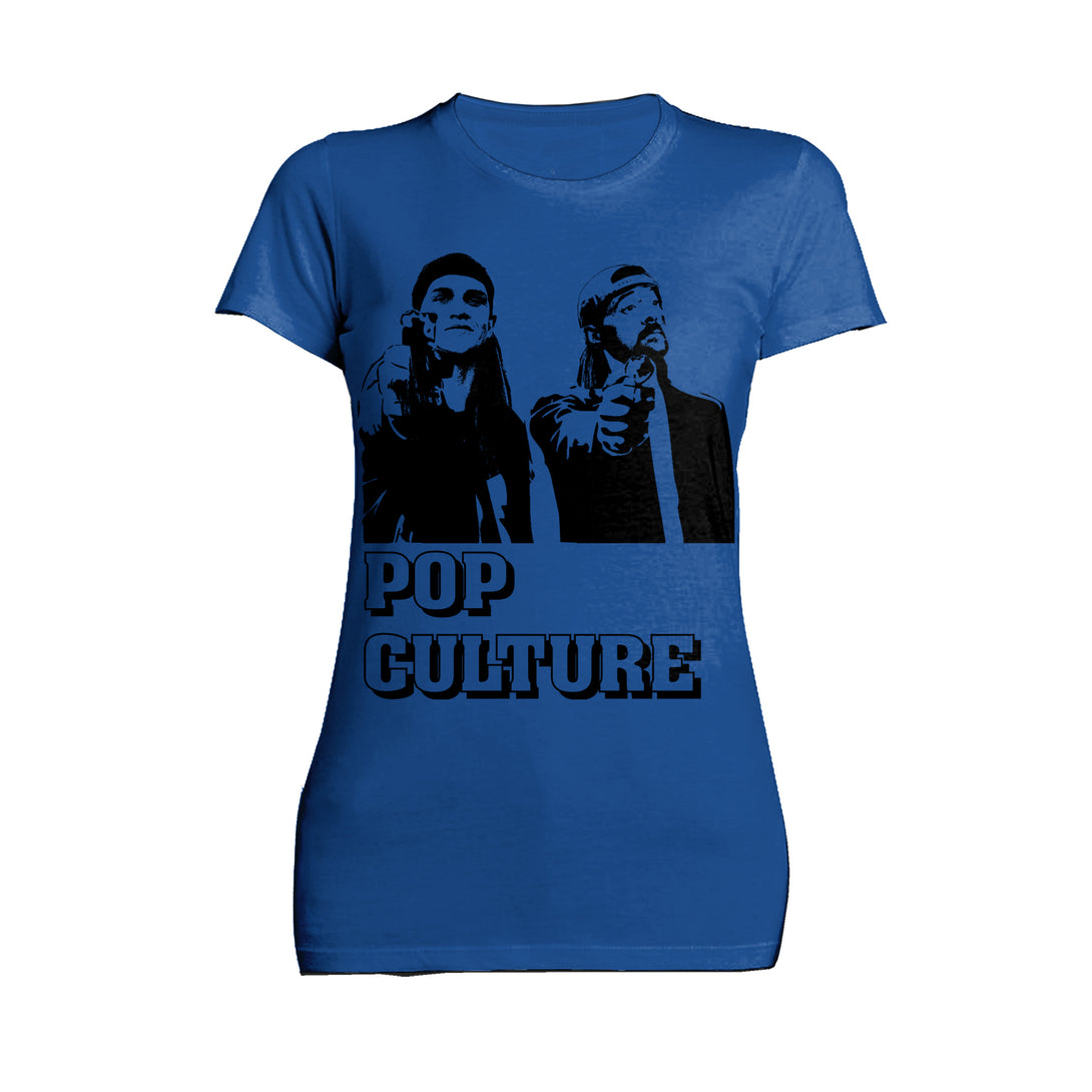 Kevin Smith Jay & Silent Bob Pop Culture Fiction Remix Official Women's T-Shirt Blue - Urban Species
