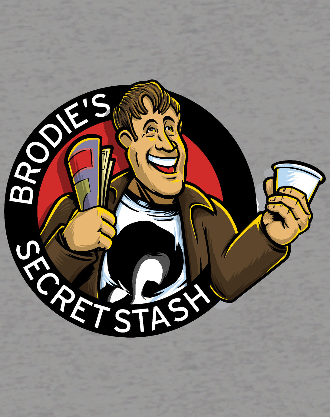 Kevin Smith Jay & Silent Bob Reboot Brodie's Secret Stash Comic Book Store Logo Official Men's T-Shirt Sports Grey - Urban Species Design Close Up