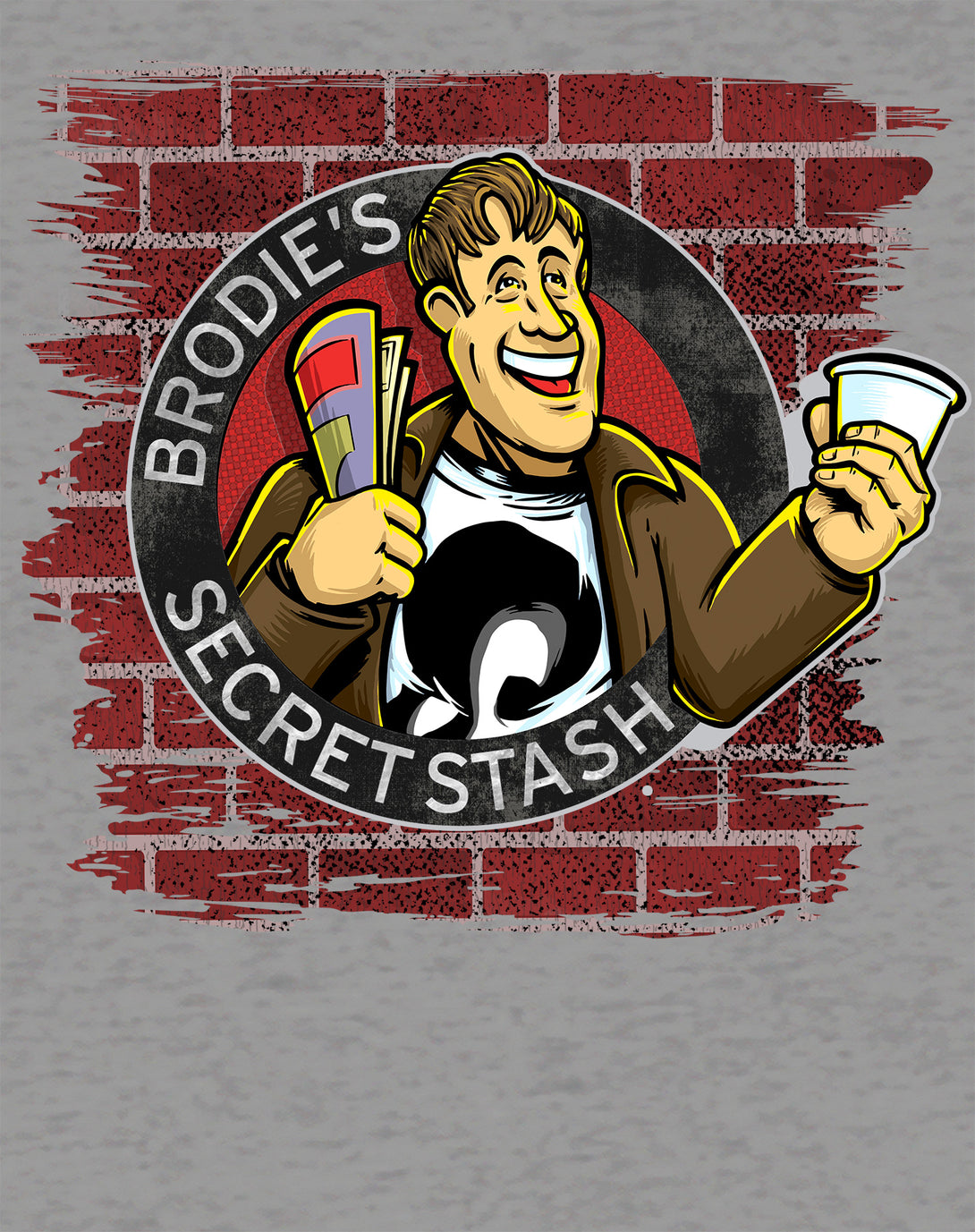 Kevin Smith Jay & Silent Bob Reboot Brodie's Secret Stash Store Logo Wall Official Men's T-Shirt Sports Grey - Urban Species Design Close Up