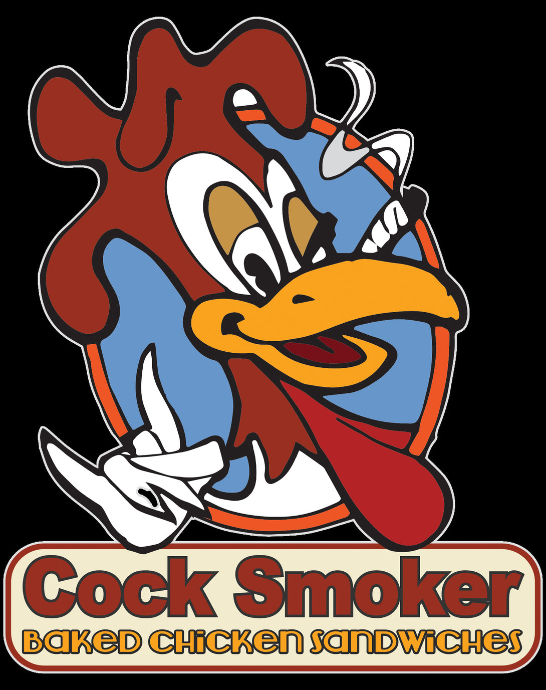 Kevin Smith Jay & Silent Bob Reboot Cock Smoker Baked Chicken Sandwiches Logo Official Men's T-Shirt Black - Urban Species Design Close Up