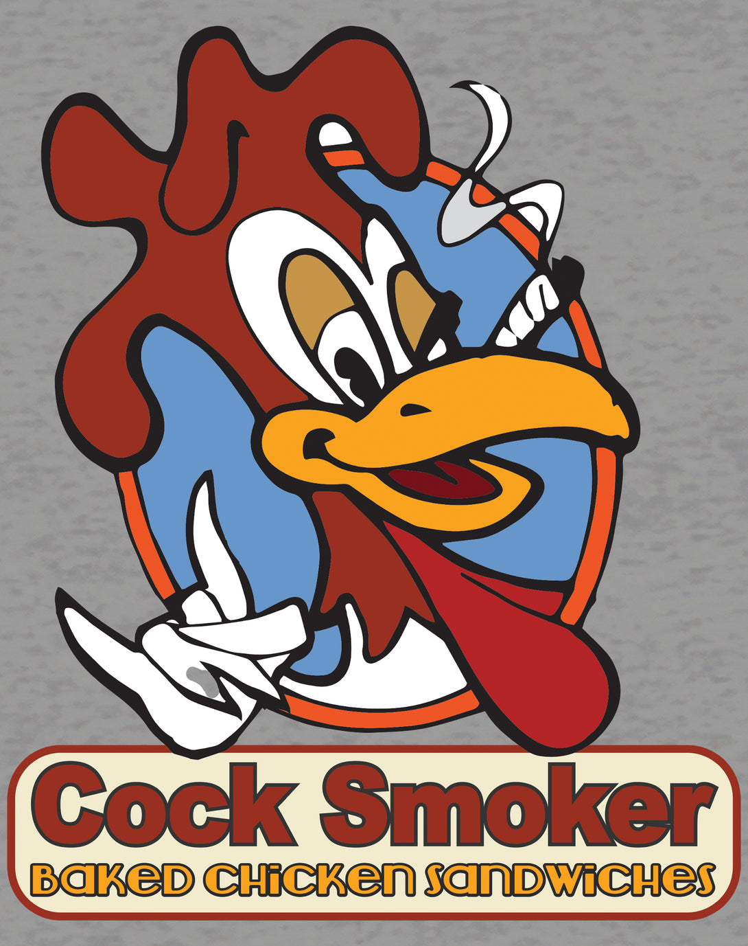 Kevin Smith Jay & Silent Bob Reboot Cock Smoker Baked Chicken Sandwiches Logo Official Men's T-Shirt Sports Grey - Urban Species Design Close Up