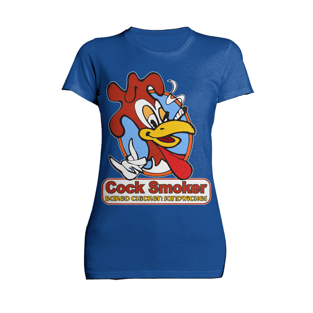 Kevin Smith Jay & Silent Bob Reboot Cock Smoker Baked Chicken Sandwiches Logo Official Women's T-Shirt Blue - Urban Species