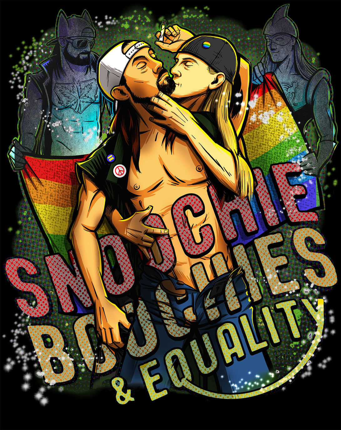 Kevin Smith Jay & Silent Bob Reboot LGBTQ Splash LDN Edition Official Men's T-Shirt Black - Urban Species Design Close Up