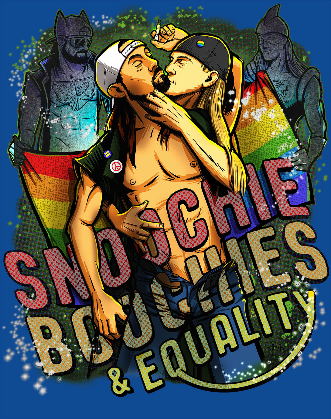 Kevin Smith Jay & Silent Bob Reboot LGBTQ Splash LDN Edition Official Men's T-Shirt Blue - Urban Species Design Close Up