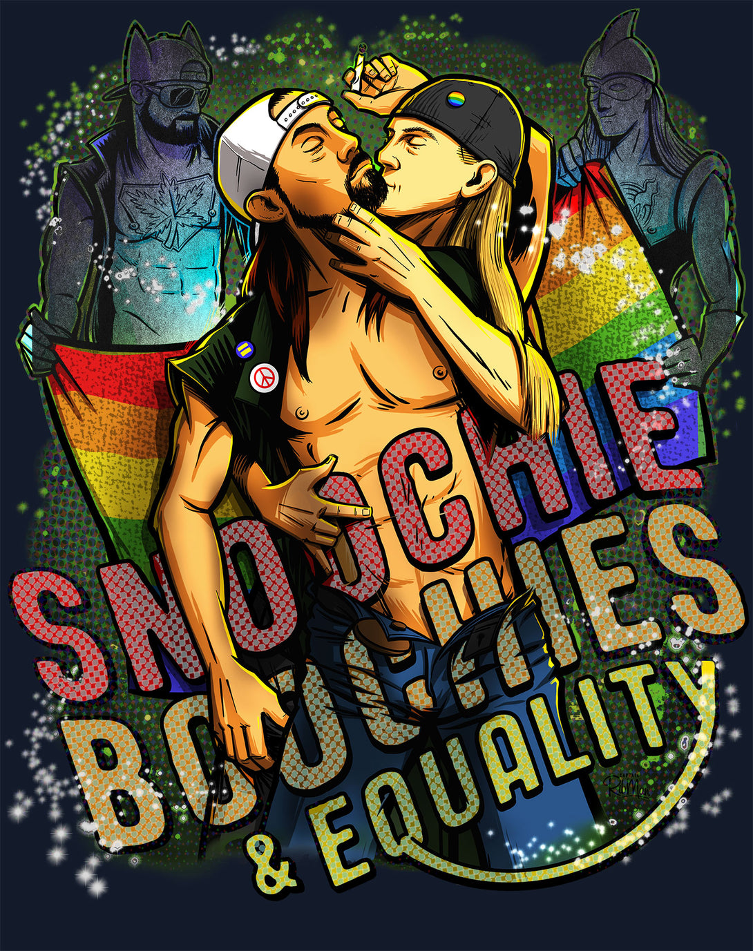Kevin Smith Jay & Silent Bob Reboot LGBTQ Splash LDN Edition Official Women's T-Shirt Navy - Urban Species Design Close Up