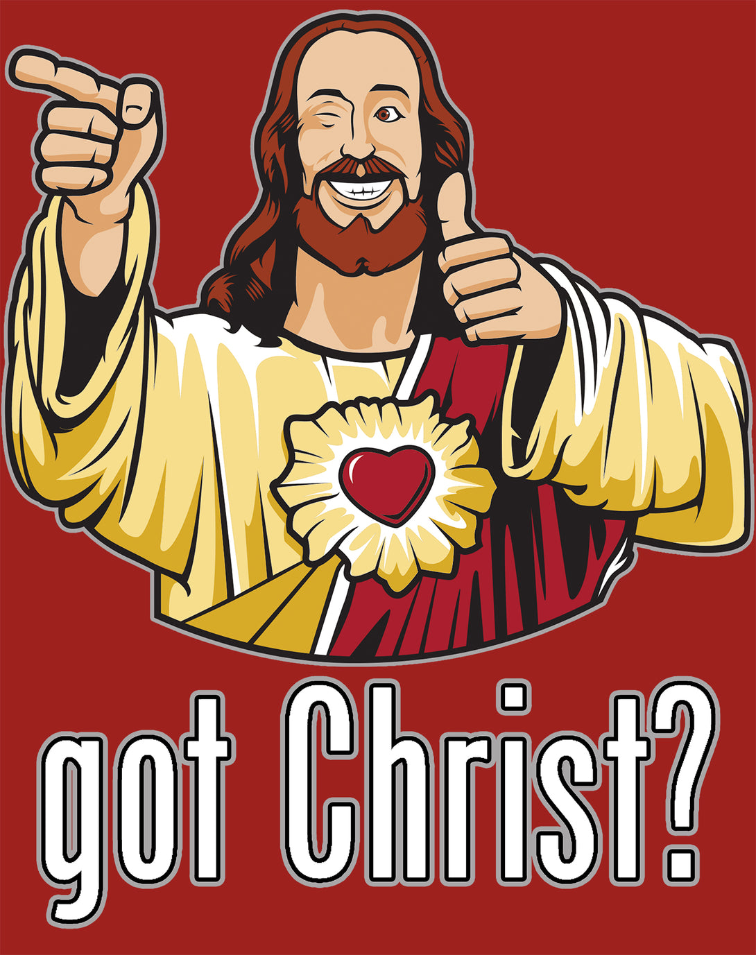 Kevin Smith View Askewniverse Buddy Christ Got FInger Guns Classic Official Men's T-Shirt Red - Urban Species Design Close Up