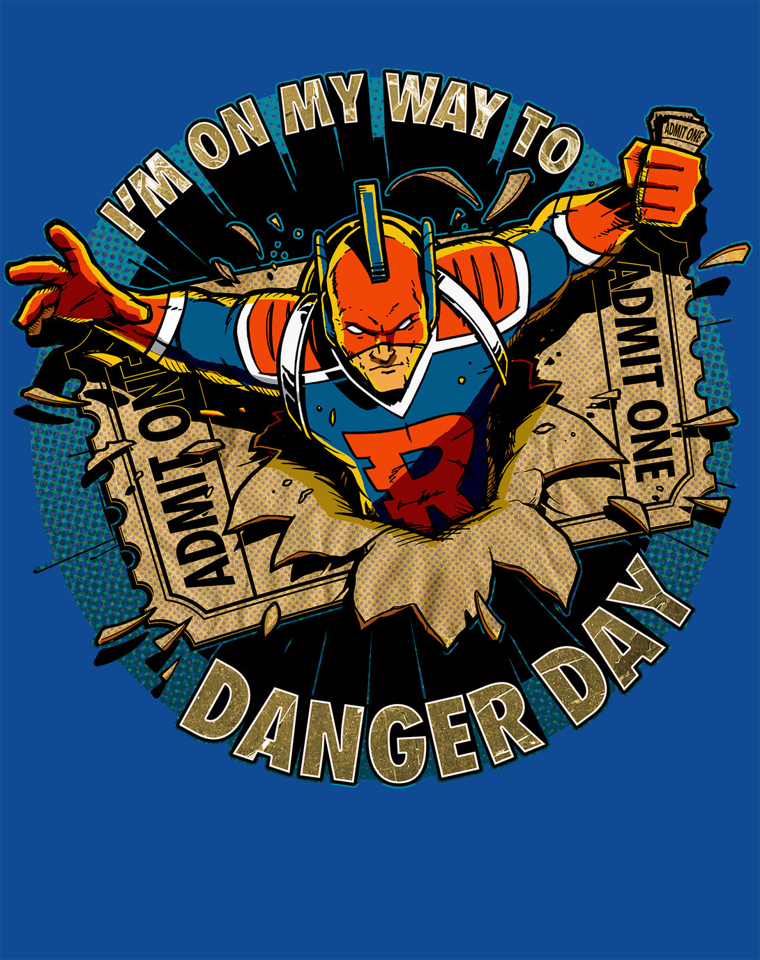 Kevin Smith View Askewniverse Danger Days Logo LDN Edition Official Men's T-Shirt Blue - Urban Species Design Close Up