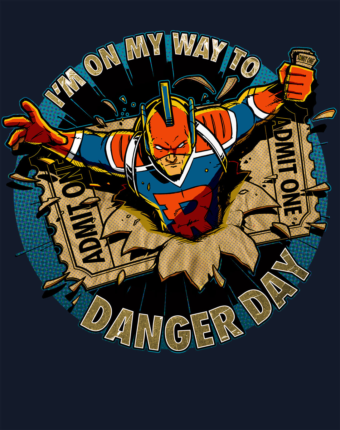 Kevin Smith View Askewniverse Danger Days Logo LDN Edition Official Men's T-Shirt Navy - Urban Species Design Close Up
